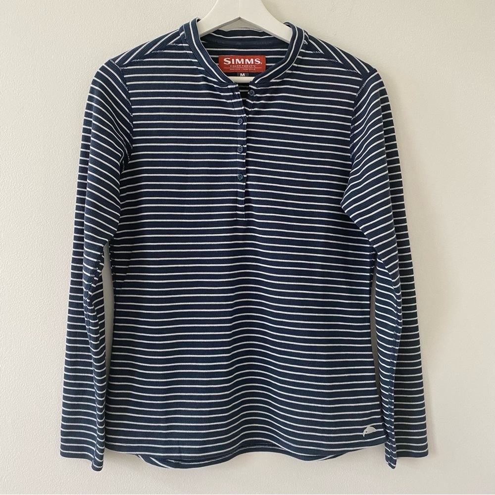 SIMMS Women’s Drifter Henley Striped Long Sleeve Top EUC